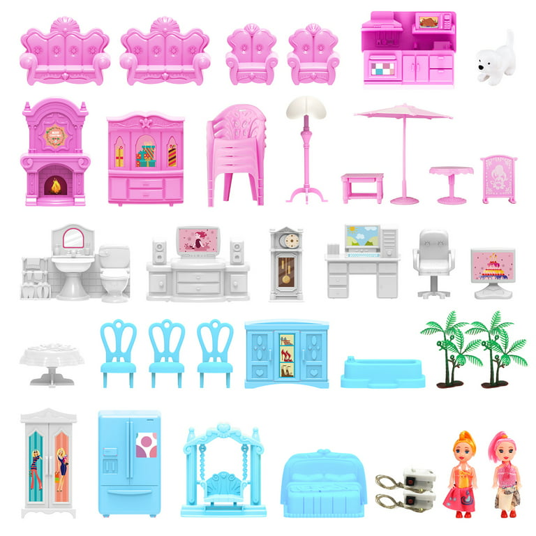 Pink & Purple 16-Piece Doll House Play Set With Dolls