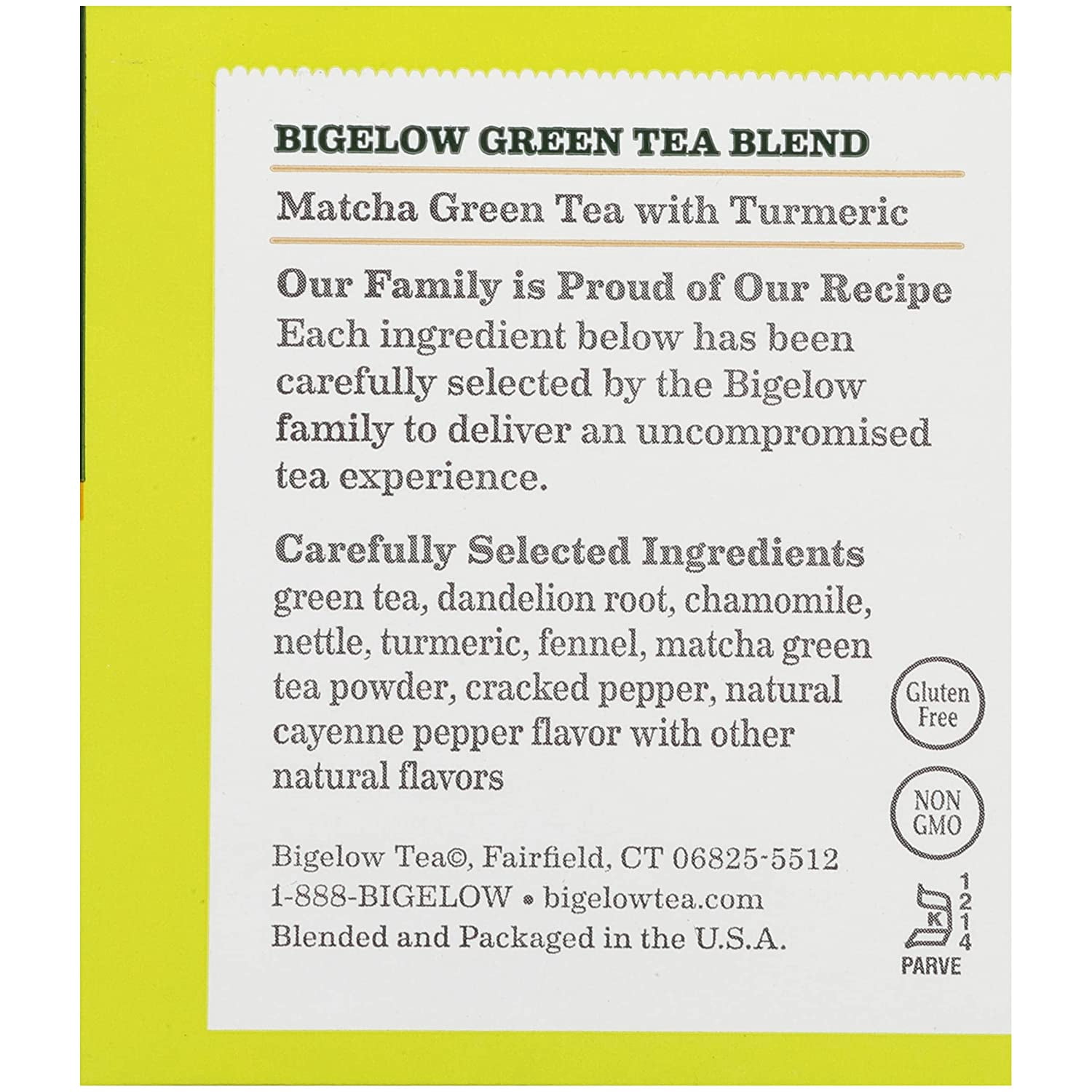 Bigelow Tea Matcha Green Tea with Turmeric 18 Tea Bags Pack of 4