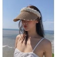 thumbnail image 5 of CoCopeaunts Women's Sun Straw Hats Straw Visors Beach UV Protection Wide Brim Cap Elegant Pearl Topless Sun Hats Breathable Straw Visors, 5 of 5