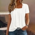 thumbnail image 3 of dazeni Women Eyelet Tunic Tops Lightweight Dressy Casual Summer Short Sleeve Shirts Loose Pleated Square Neck Blouse Top, 3 of 6