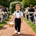 thumbnail image 2 of Faraee Toddler Baby Boy Clothes Suit Gentleman Wedding Outfits Formal Dress Shirt with Bowtie + Suspender Pants Size 1-5 Years Black, 2 of 5
