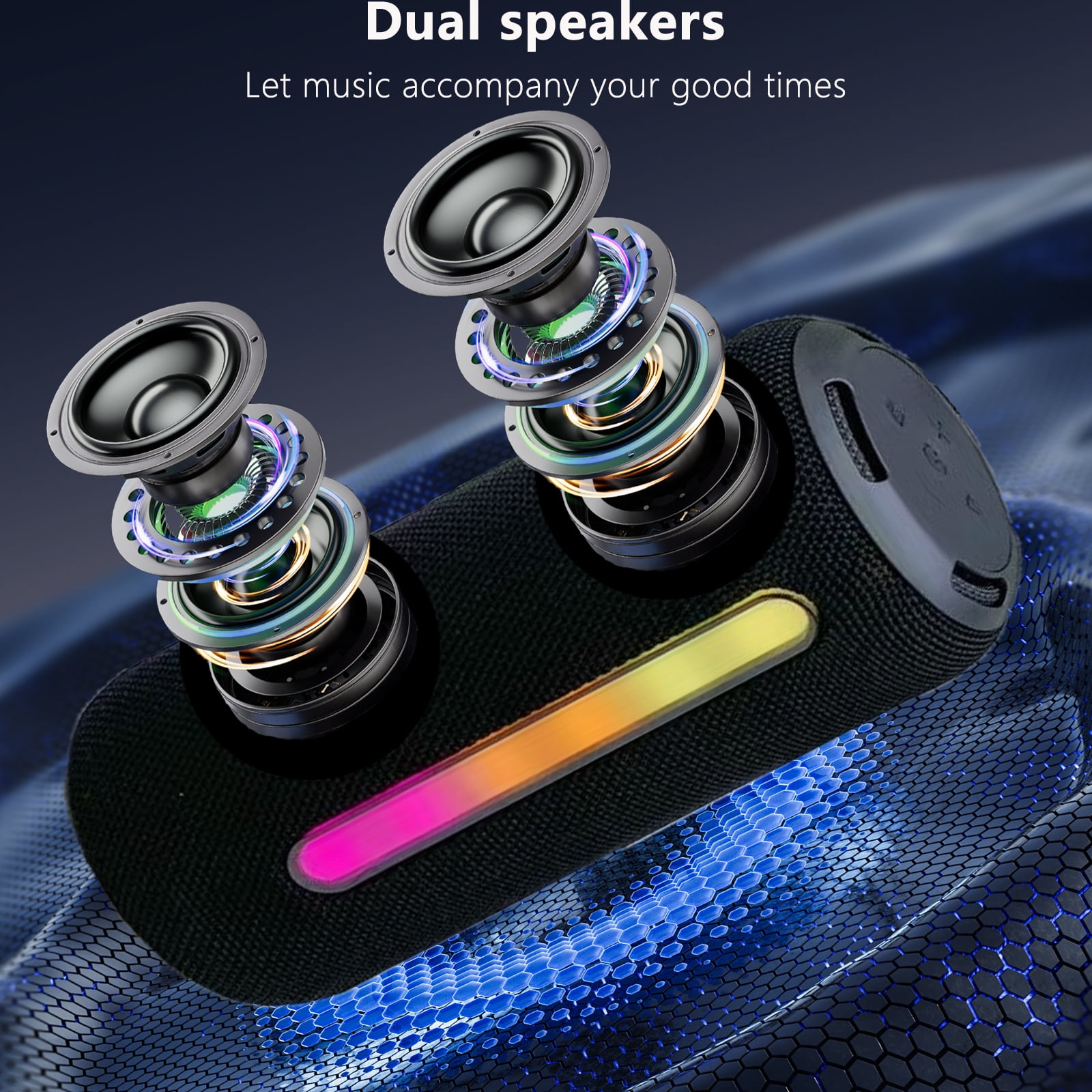Portable Bluetooth Speaker with HD Sound, Waterproof & Dustproof Portable Speaker with Lights, Up to 20H Playtime, BT5.3, Outdoor Speaker for Home/Party/Outdoor/Beach, Birthday Gift, Black