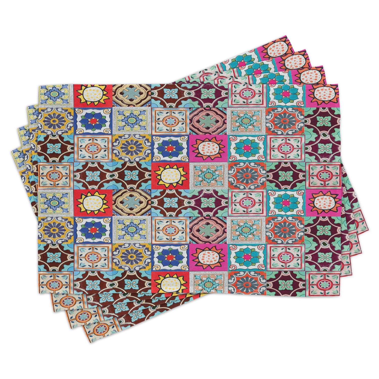Moroccan Placemats Set of 4 Collection of Ceramic Mosaic Tiles and