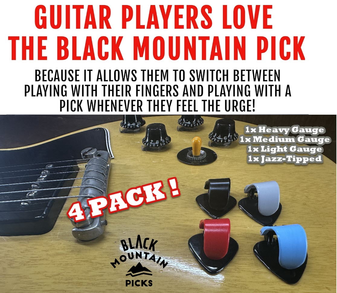 4X BLACK MOUNTAIN Thumb Guitar Picks With Fat Toad 20FT Instrument Cables 4 PACK
