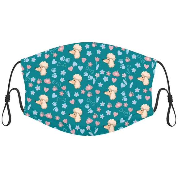 Cute Poodle Dog Graphic Printed Cloth Face Masks Reusable Washable Adjustable for Adults (5 PCS)