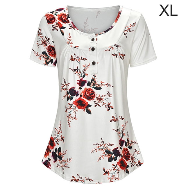 Camiseta estampada Mujer Verano Cuello redondo Blusa de manga corta Top suelto, Blanco, XL sidaley AP001352-19