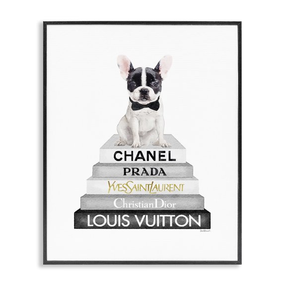 Stupell Industries Contemporary French Bulldog Grey Fashion Books Black Framed Giclee Art, 24 x 30, by Amanda Greenwood