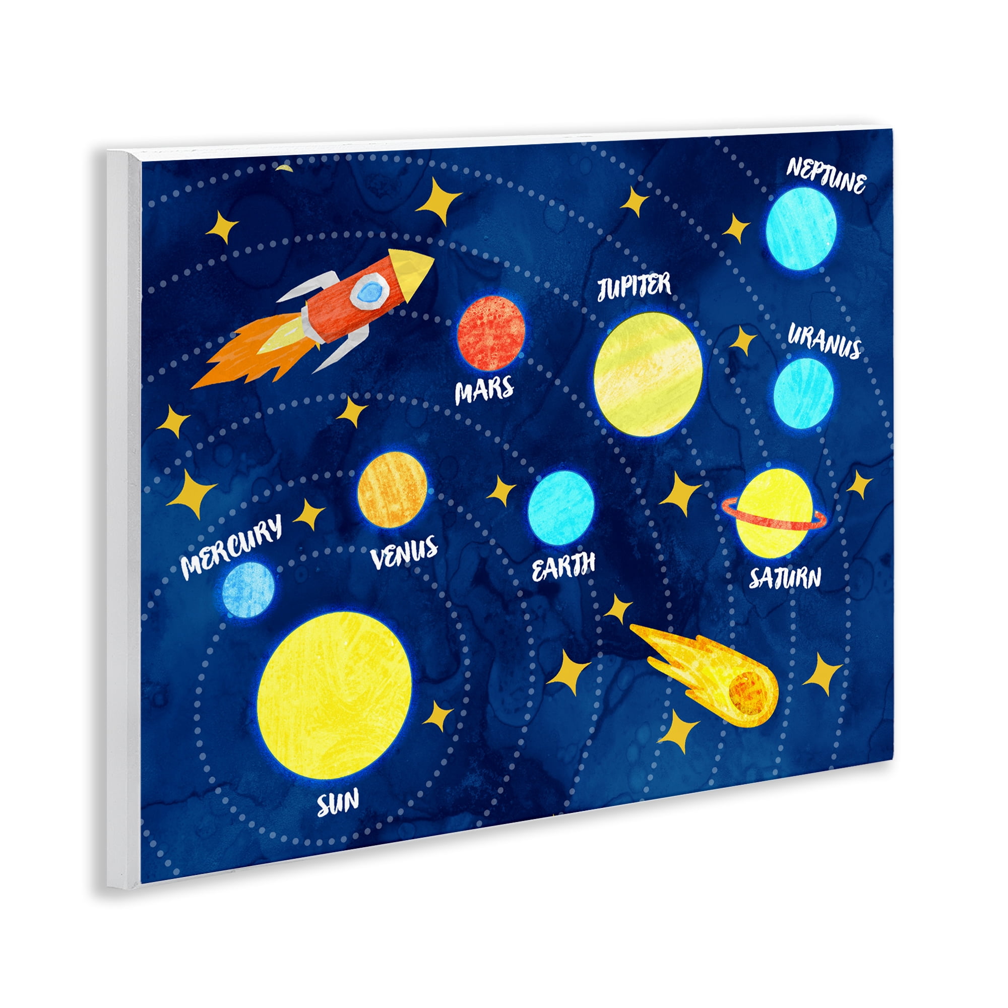 Rocket Across Solar System Wall Plaque Art, design by Daphne Polselli