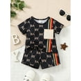 thumbnail image 2 of 2T Baby Boys Summer Clothes 3T Boys 2PCS Outfits Set Letter Print Round Neck Toddler Boys Short Sleeve Top Shorts Set Black, 2 of 8