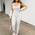 thumbnail image 2 of Siilsaa Women Workout Seamless Jumpsuit Yoga Ribbed Bodycon One Piece Square Neck Leggings Romper White,S, 2 of 5