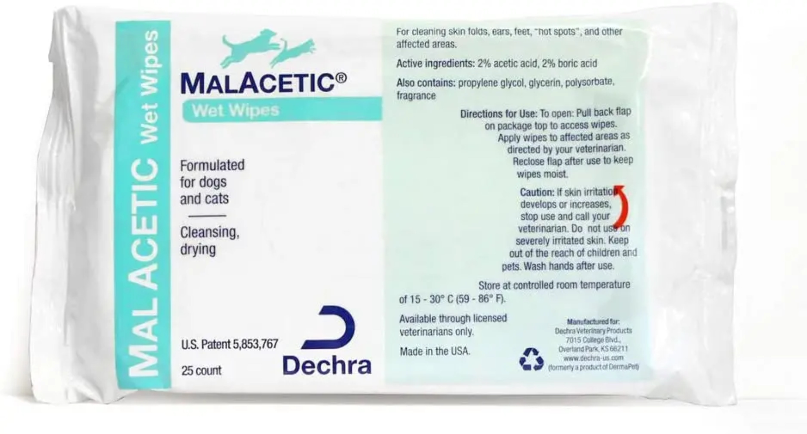 Dechra MalAcetic Wet Wipes for Cats and Dogs 25Count