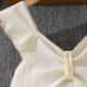 thumbnail image 4 of Vestido de verano para niños, color sólido, cuello en V, irregular, sin tirantes, top de poliéster para niños, 4 of 8