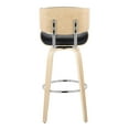 thumbnail image 5 of Lombardi 30" Mid-Century Modern Fixed-Height Barstool with Swivel in Natural Wood and Black Faux Leather with Round Chrome Metal Footrest by LumiSource - Set of 2, 5 of 10