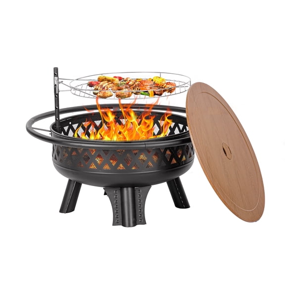 MistMo 32-Inch Wood Burning Fire Pit with Grill & Lid