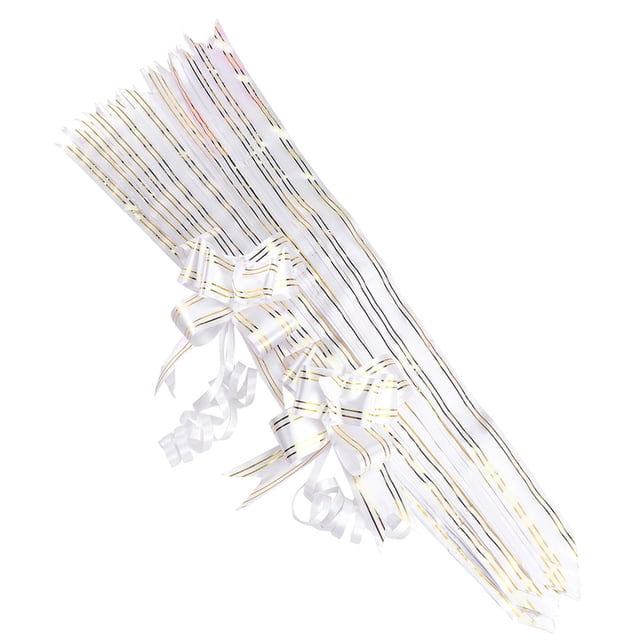 CIMAXIC 20PCS Golden Side Design Pull Bows Gift Knot Ribbons String Bows for Wedding Gift Wrapping Car Decoration (White),19.69"X1.18"X0.04"