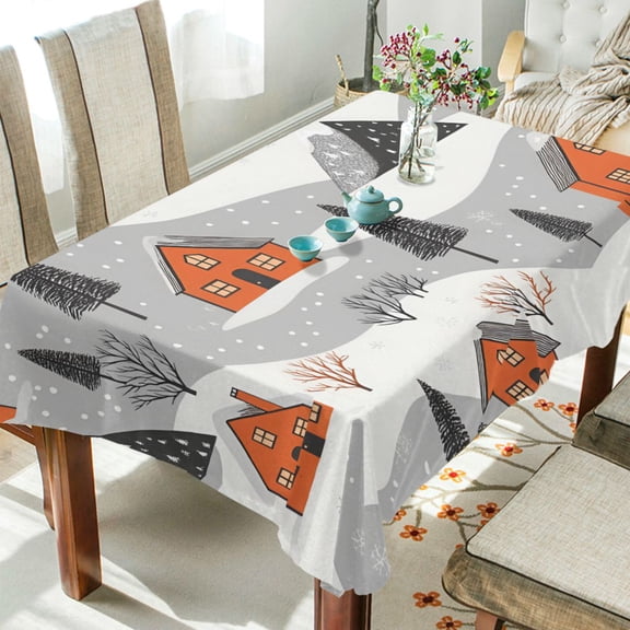 Yayeee Tablecloths 54" x 54" Rectangle Wrinkle Resistant Party Table Cover, Orange Cartoon Houses