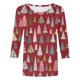 thumbnail image 4 of Pntutb Mujeres Casual Imprimir Navidad suelta tres cuartos manga cuello redondo tops Pntutb Pntutb-4094, 4 of 5