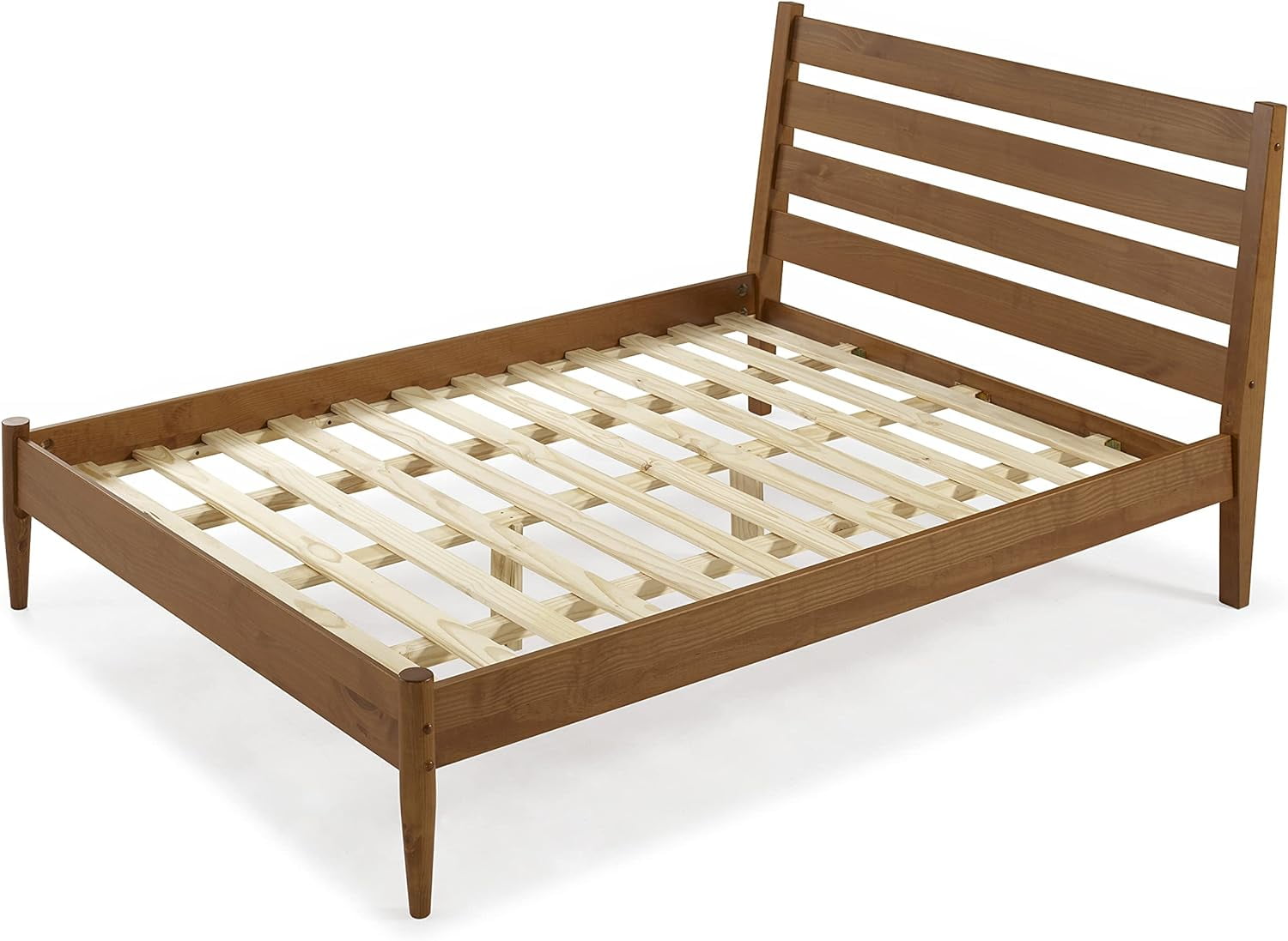 Camaflexi Mid Century Platform Bed Queen Size Solid Wood Bed Frame, Castanho 100% Solid Wood