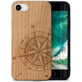 thumbnail image 1 of Case Yard Wooden Case Outside Soft TPU Silicone, Slim Fit Shockproof Wood Protective Phone Cover for Girls Boys Men and Women, Supports Wireless Charging Compass Rose Design case for iPhone-SE, 1 of 7