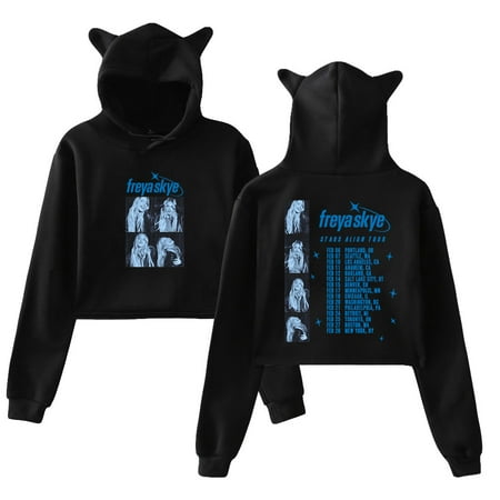 Freya Skye Stars Align Tour 2026 Hoodie Cat Ears Hooded Sweatshirt Long Sleeve Crop Top Women's Clothes