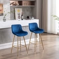 thumbnail image 3 of Modern Bar Stools Set of 2,Velvet Bar Chairs with Tufted Back and Golden Metal Footrest,Upholstered Counter Height Bar Stools Dining Chairs,Club Side Chairs for Home Bar Counter Kitchen,Blue, 3 of 7