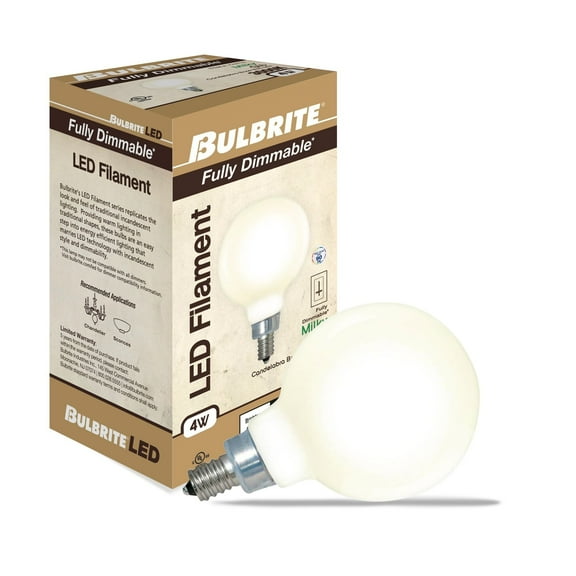 Bulbrite  Pack of (4) Dimmable Filament G16 Candelabra (E12) LED Bulb Milky 4 Watt