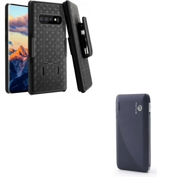 Galaxy S10 Plus (S10 ) - 10000mAh Power Bank w Holster Case Belt Clip for - Charger Portable Backup Battery 2-Port USB, Swivel Cover Kickstand Armor Combo for Samsung Galaxy S10 Plus