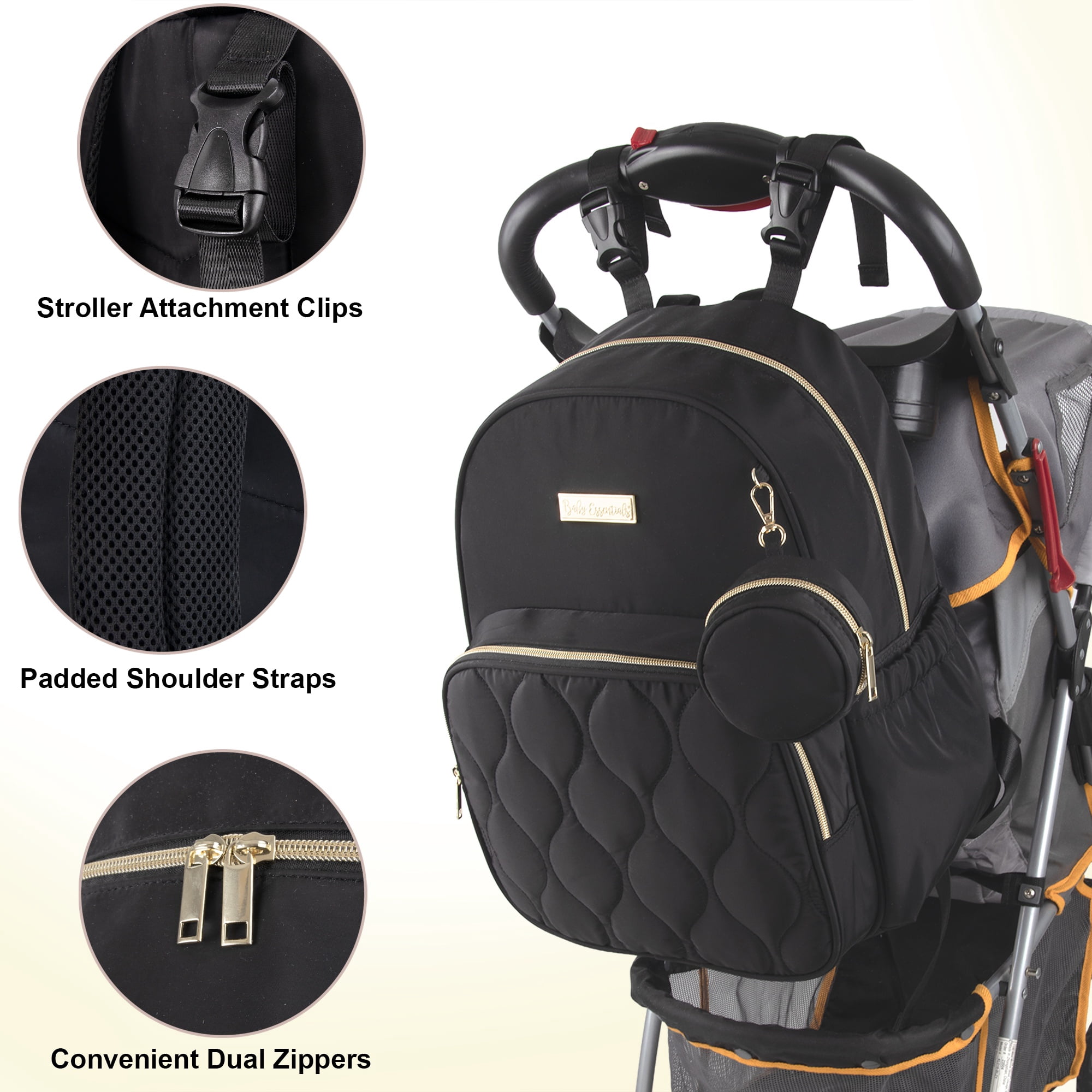 Baby Essentials 3 in 1 Diaper Bag Backpack, Changing Pad & Pacifier Pouch for Newborns, Infants, Toddlers - Quilted, Smooth, Sheek, Padded in Design