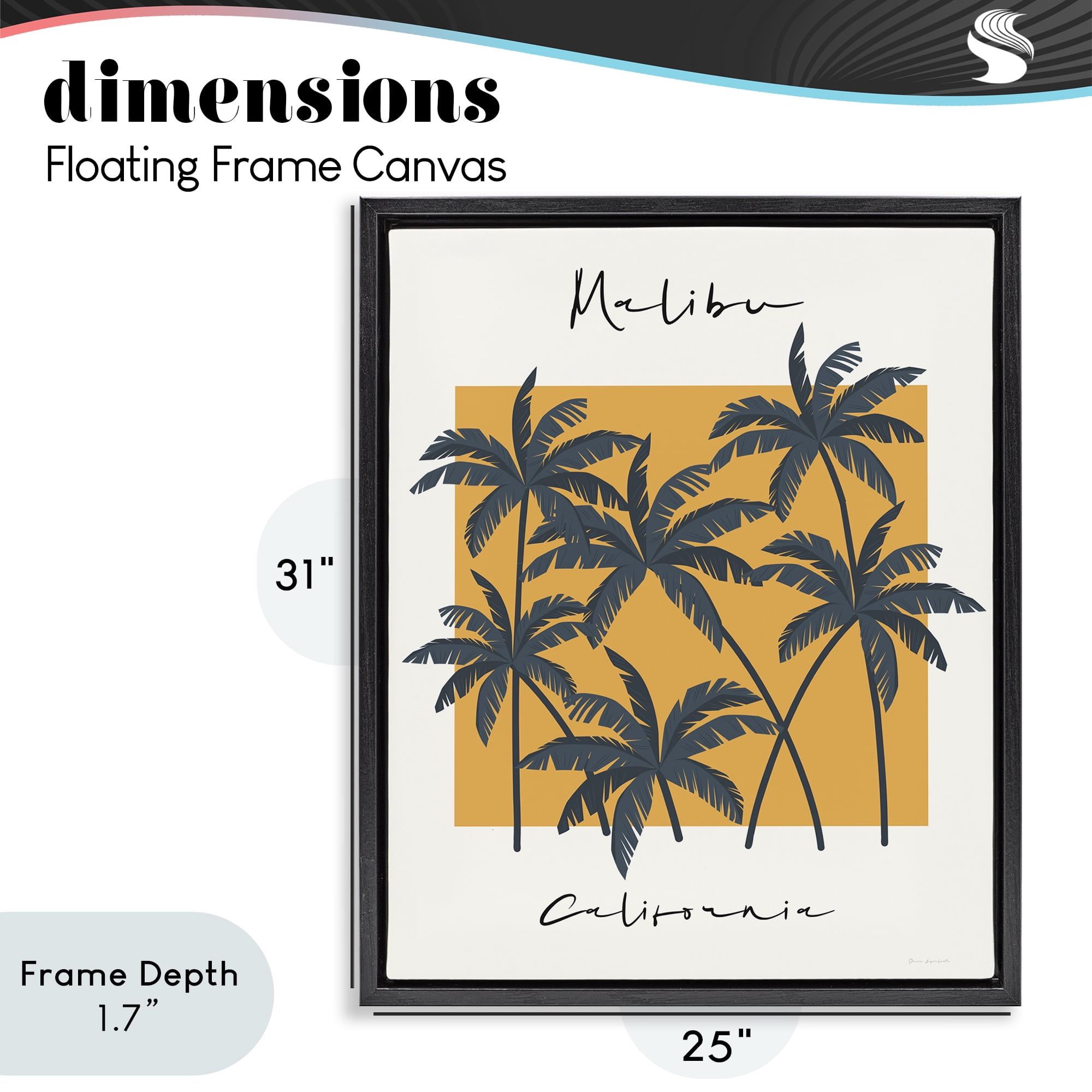 Stupell Industries Malibu Retro Vibe Black Framed Floater Canvas Wall Art, design by Omar Escalante