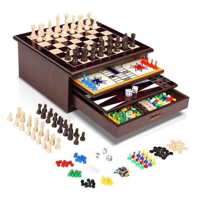 Set de juego de mesa Bundaloo 10 en 1 clásico de madera con almacenamiento