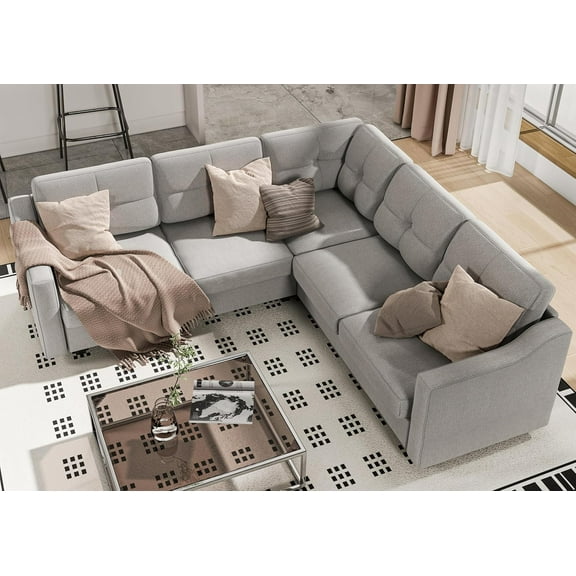 Pipleo Reversible 5-Seat L-Shaped Sectional Sofa, Convertible Space-Saving Design for Small Apartments & Living Rooms