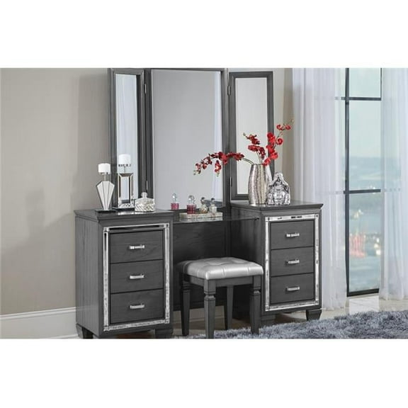 66.5 x 16.75 x 60 in. Allura Vanity Stool - Gray