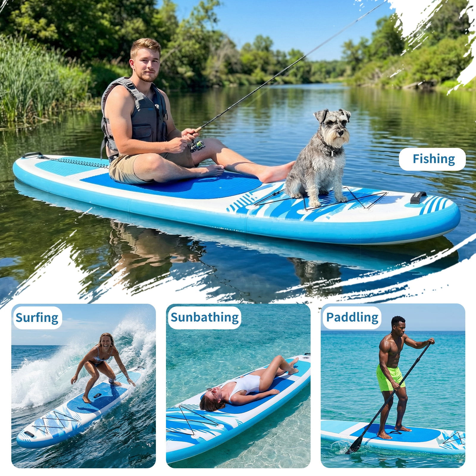 SHOUFTW Inflatable Paddle Board,Equipped With SUP Paddle Board Accessories, The Non-slip EVA Deck Design Restarts The Surfboard,Surfboard for Youth&Adults of All Skill Levels,Blue White