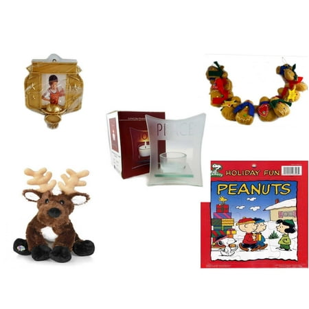 Christmas Fun Gift Bundle [5 Piece] - Hallmark Basketball Photo Frame Ornament - String of Gingerbread  w/ Wood Stars & Hearts 4.5' Feet  - Etched Glass 