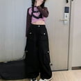 thumbnail image 3 of Girls Cargo Pants Classic Cargo Jogger Pants Wide Leg Black Cargo Pants with Pocket Girls Summer Clothes 8-9 Years, 3 of 3