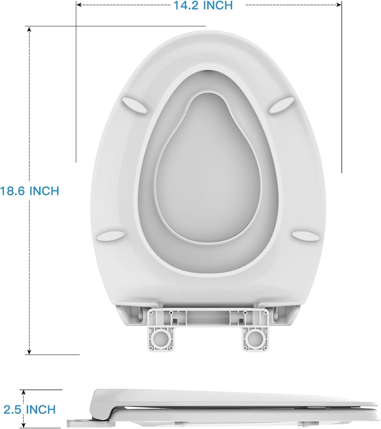 19" Elongated Toilet Seat with Built-In Potty Training Seat, Soft Quiet-Close Lid with Non-Slip Design, Magnetic Kids Seat in White, Easy to Install and Clean