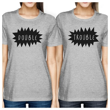 Double Trouble Grey Best Friend Matching T-Shirts Round Neck