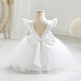 thumbnail image 4 of IDOPIP Infant Baby Girls Wedding Flower Girl Dress Satin Pearls Tulle Tutu Dress Bowknot V Back Pageant Party Princess Birthday Formal Dresses 12-18 Months White, 4 of 7