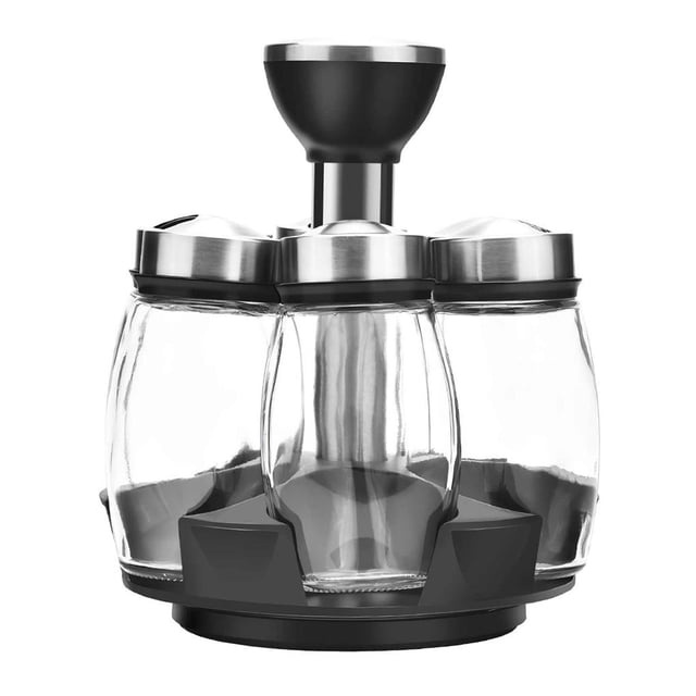 Caja De Especias Giratoria De Vidrio De Acero Inoxidable Para El Hogar Almacenamiento De Utensilios Juego De Vidrio Con Tres Tipos De Boca De Botella Para Cocina Hogar Interior Minnieouse HA016107-00