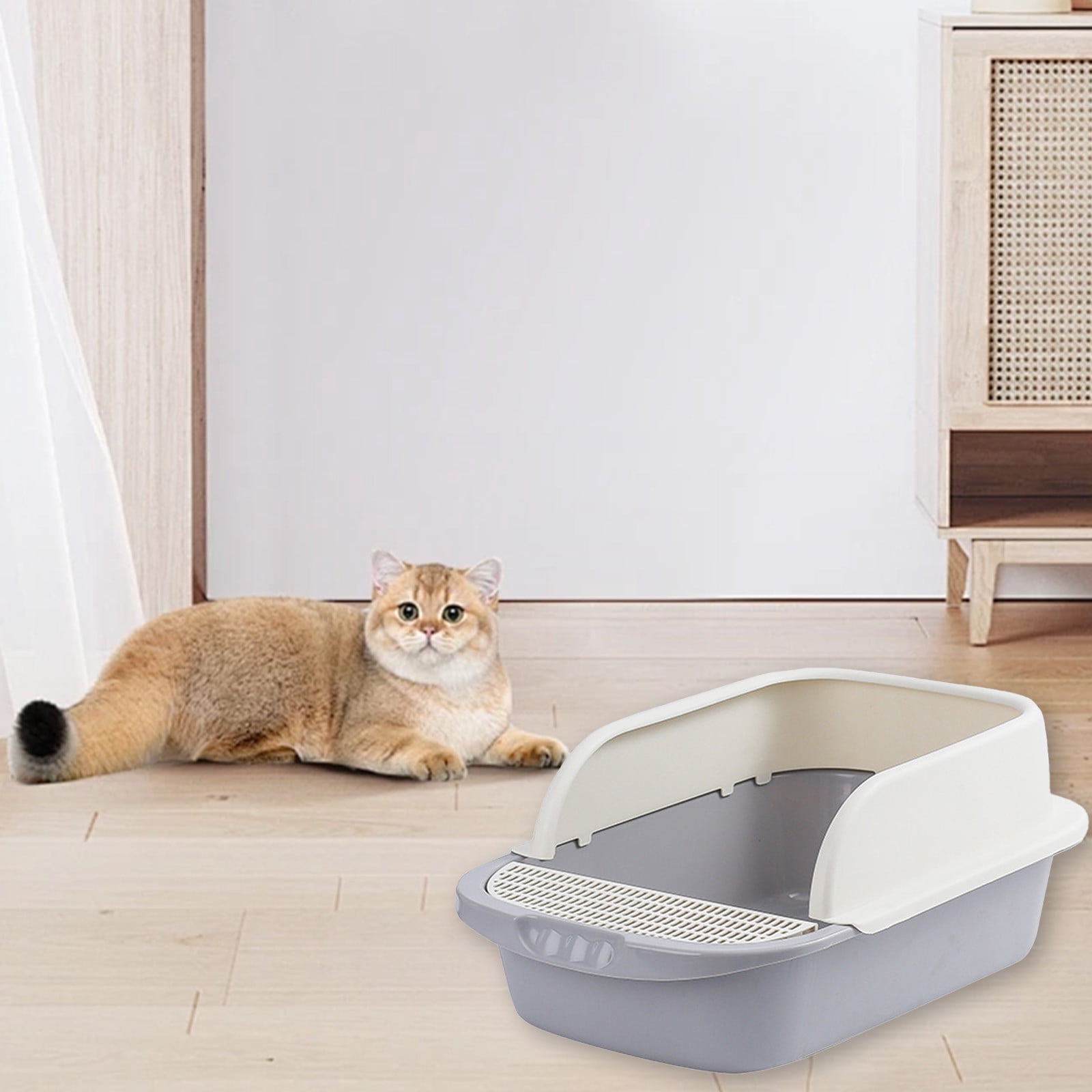 Tvtnvo Pet Litter Box Semi Enclosed Extra Spacious Odor Control Scoopable Easy Clean Pet Toilet with Splash Guard Non Slip Base Private Relaxedable for Pets Gray 17.7x11.8x7.1in