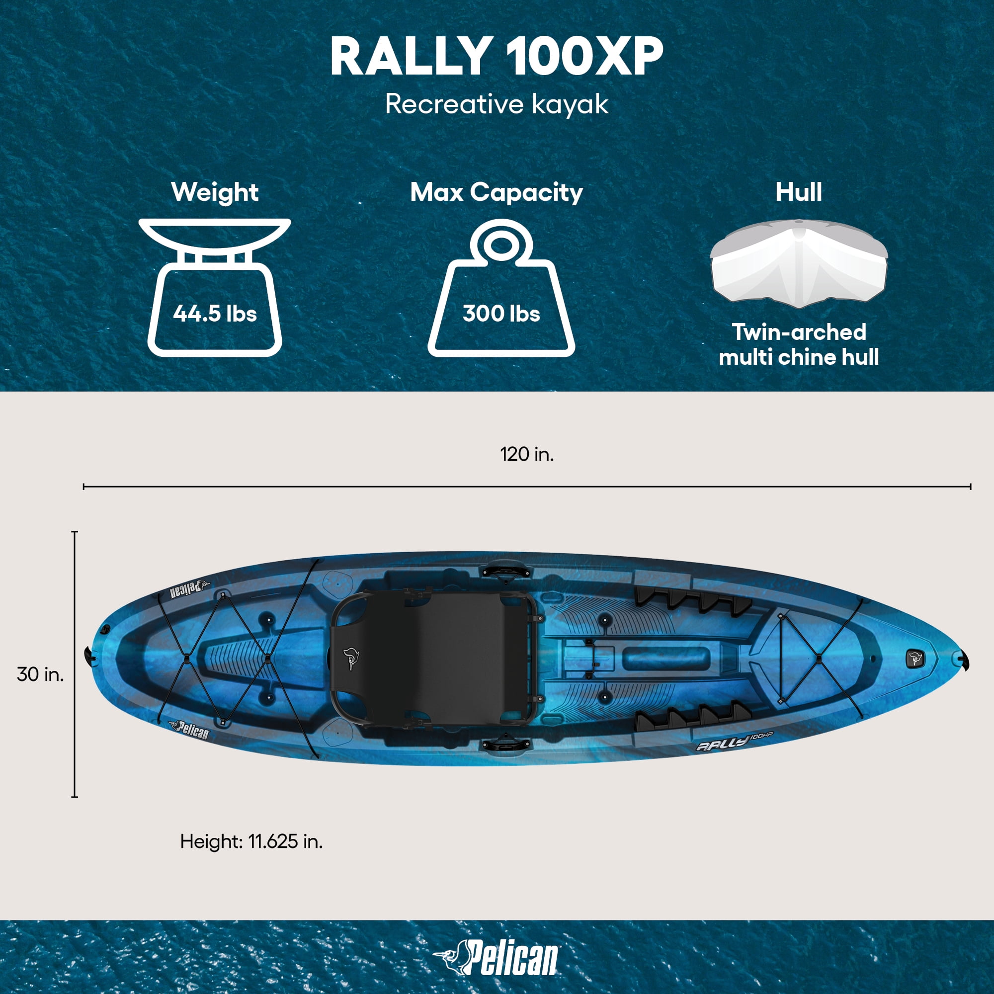 (2 pack) Pelican - Rally 100XP - Sit-on-Top Angler Fishing Kayak -  One person -10 ft - Neptune/White