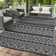thumbnail image 3 of Nanan 5x8 Outdoor Plastic Rug,Portable Plastic Outdoor Rug, Waterproof & UV Resistant, Non-Slip, Easy to Clean for Camping, Patio, Garden, Beach, Picnic, Black White, 3 of 7
