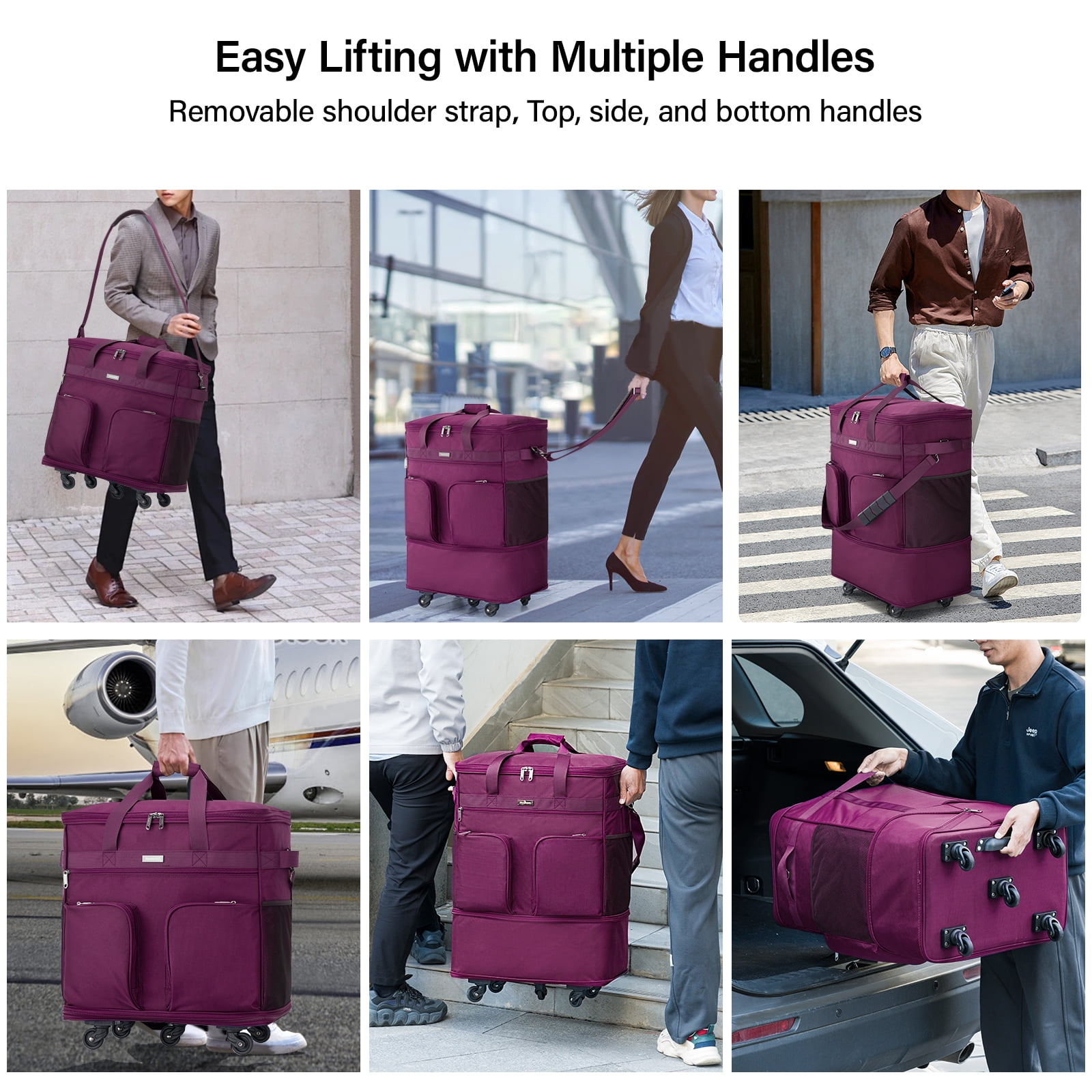 Hanke Suitcases with Wheels Expandable Foldable Luggage Bag Suitcase Collapsible Rolling Travel Bag Duffel Bag for Men Women Lightweight Suitcases,Purple