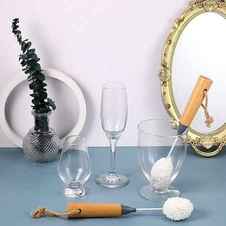 

Wine Glass Cleaning Brush Flute and Stemware Brush Non Scratch Foam Bristle Brush with Wooden Handles 2Pcs