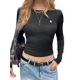 thumbnail image 2 of Womens Long Sleeve T Shirts Fall Fashion Basic Crop Tops Going Out Outfits Y2k Clothes Black S, 2 of 7