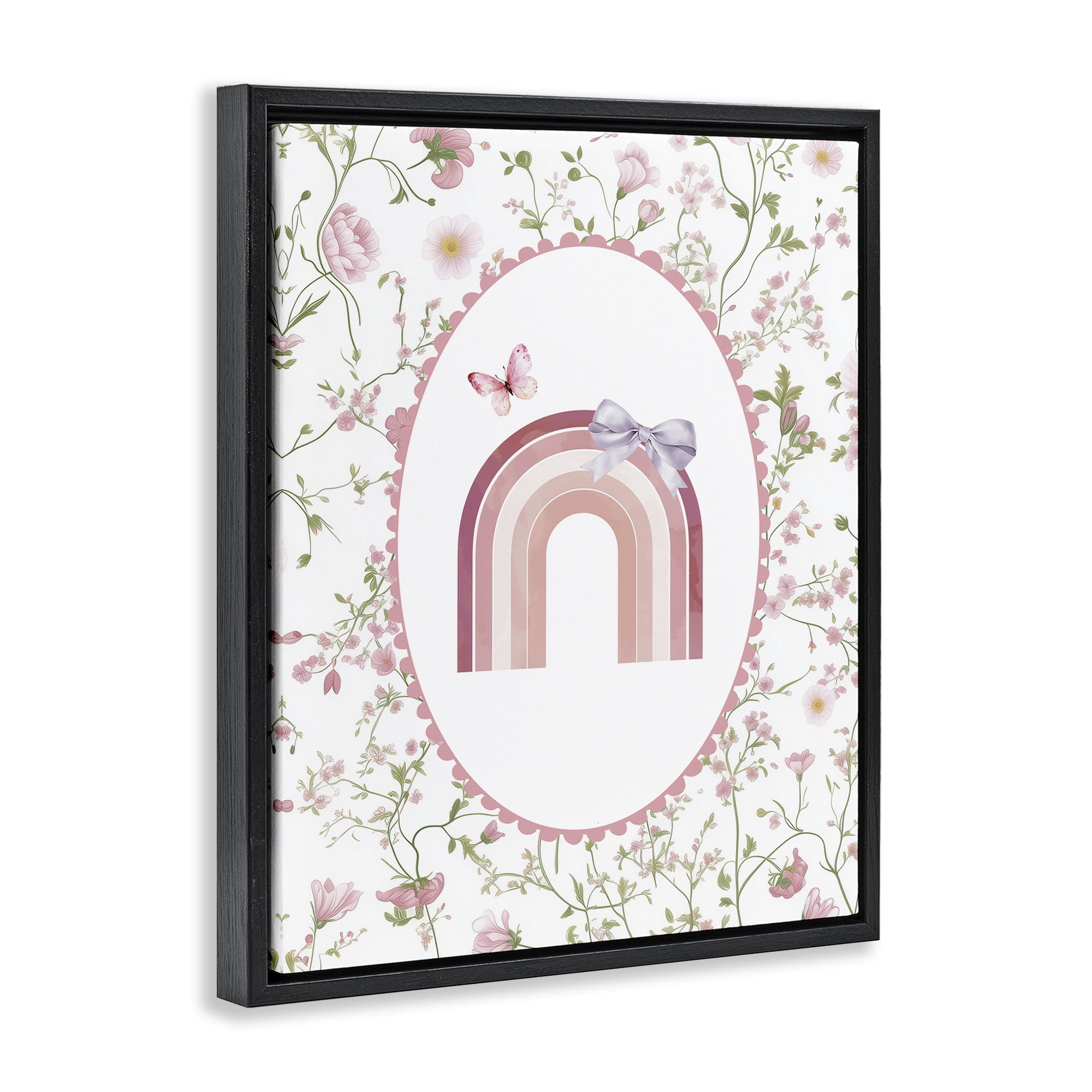 Stupell Industries Floral & Ribbon Rainbow Black Framed Floater Canvas Wall Art, design by Christine Simpson Art