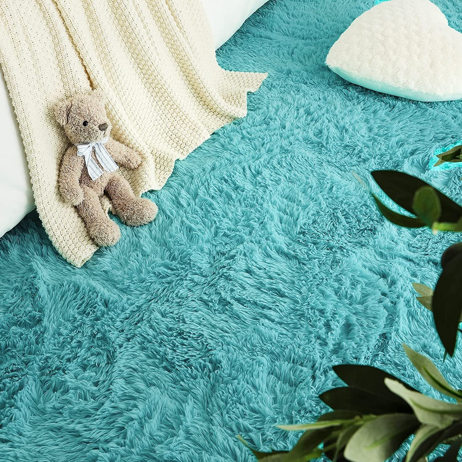 Dwelke Ultra Fluffy Rug Indoor Plush Soft Carpet for Living Room Anti-Skid Durable Area Rug 6x9ft Blue