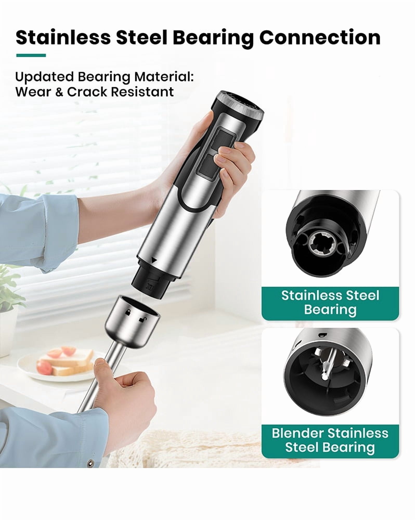 1800W Immersion Blender Handheld 4-in-1 Hand Blender Stick for Ice Crushing Smoothie, Baby Food, Soup, 8 Speed Hand Mixer Turbo Boost Stainless Steel Blade with Whisk, Chopper, Beaker