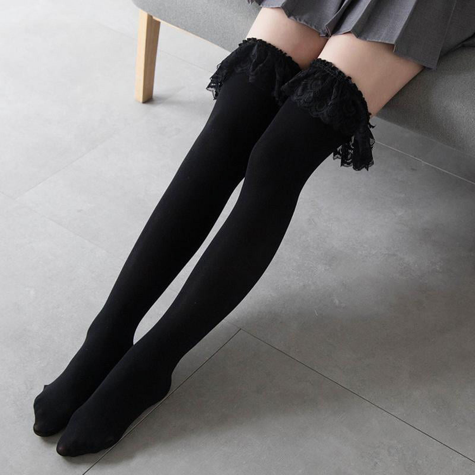 Sexy Solid Color Over The Knee Long Socks Women Thigh High Stockings  Japanese Lolita Ruffles Lace Anime Cosplay Hosiery 