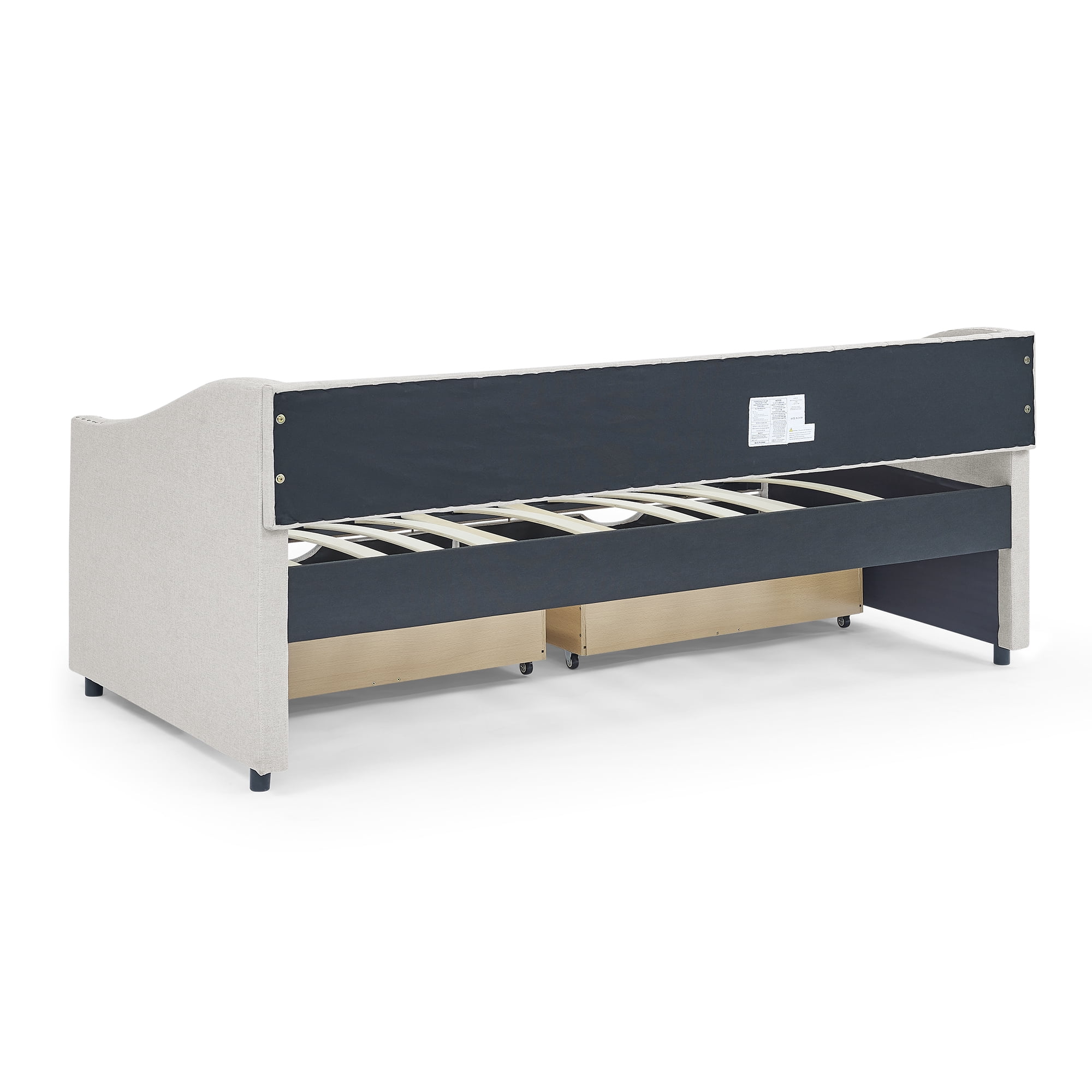 DEALTOPS Twin Size Upholstered Daybed with Two Storage Drawers,Twin Polyester Sofa Bed Storage Daybed Frame for Bedroom Guest Room - Beige